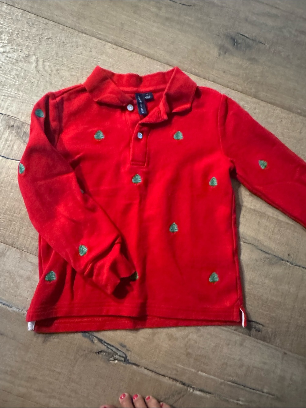 Janie and Jack 5T Red Kids Polo Top with Green Tree Motif